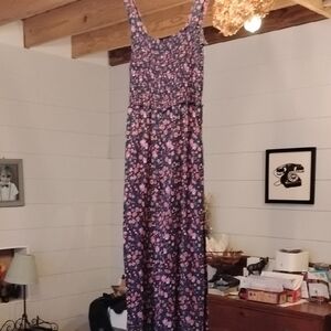 NATURAL LIFE Navy Floral Jumperwith Pink Flowers And Pockets. Size M